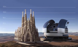 El pes total de la cúpula del telescopi serà major a 3.000 tones i la construcció aconseguirà altures similars a la Sagrada Família de Barcelona. / AIXÒ