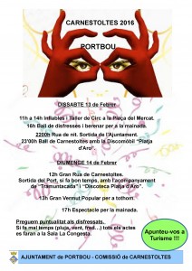 Programació del Carnaval de Portbou 2016.