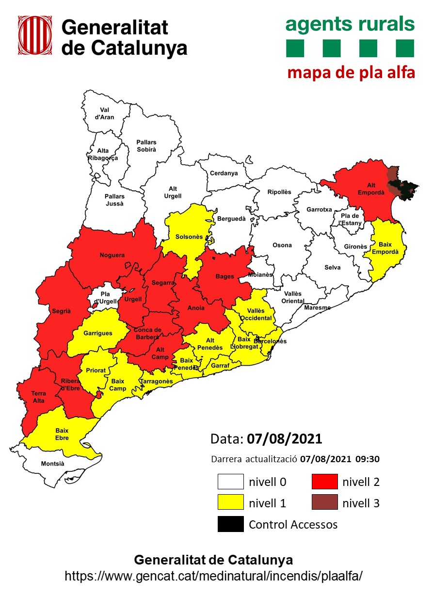 Roses entra avui dins dels 10 municipis en alerta per risc d’incendi