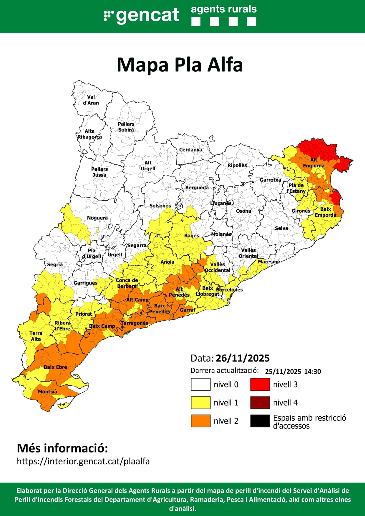 Activat el nivell 3 del Pla Alfa per perill molt alt d’incendi