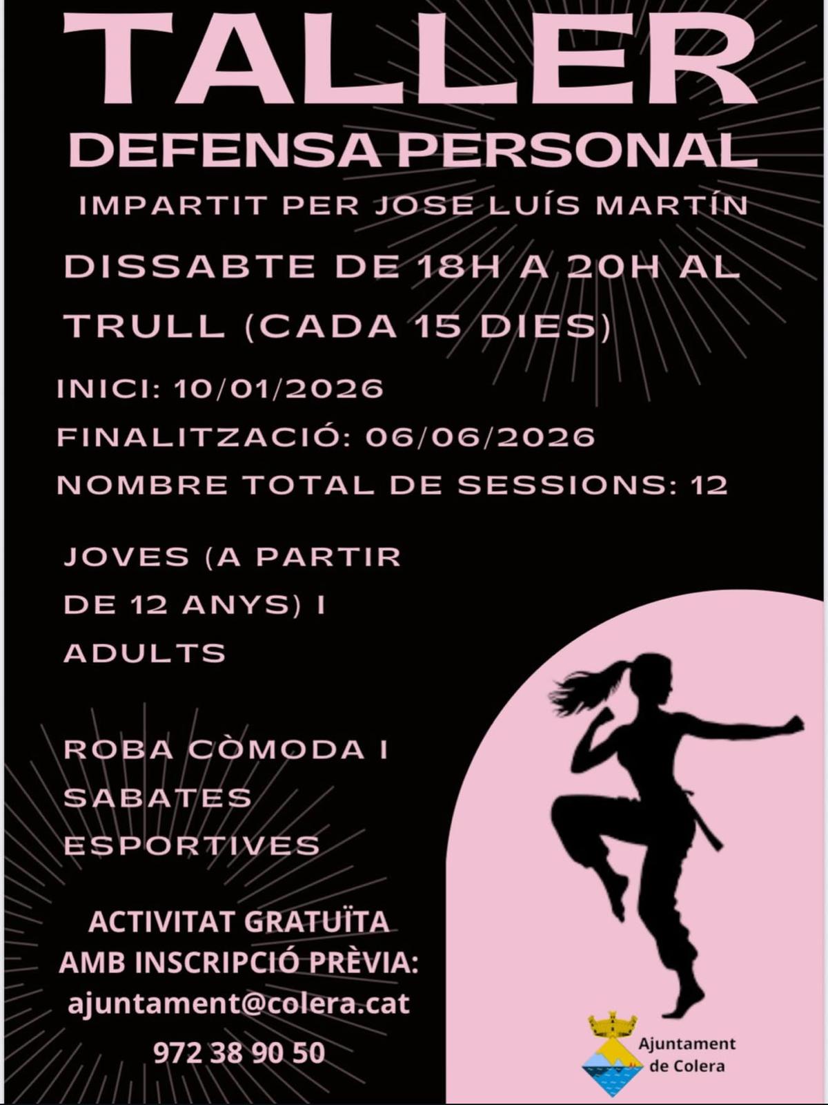 Colera oferirà un taller gratuït de defensa personal a partir del gener de 2026