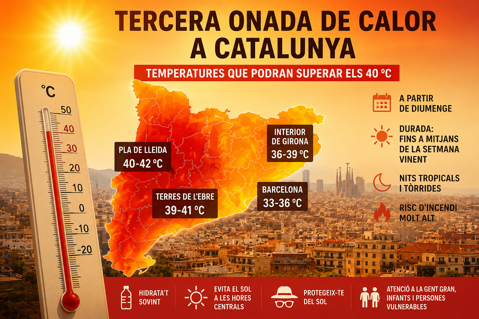 Catalunya afronta una nova onada de calor amb temperatures que podran superar els 40 °C: aquestes seran les comarques més afectades